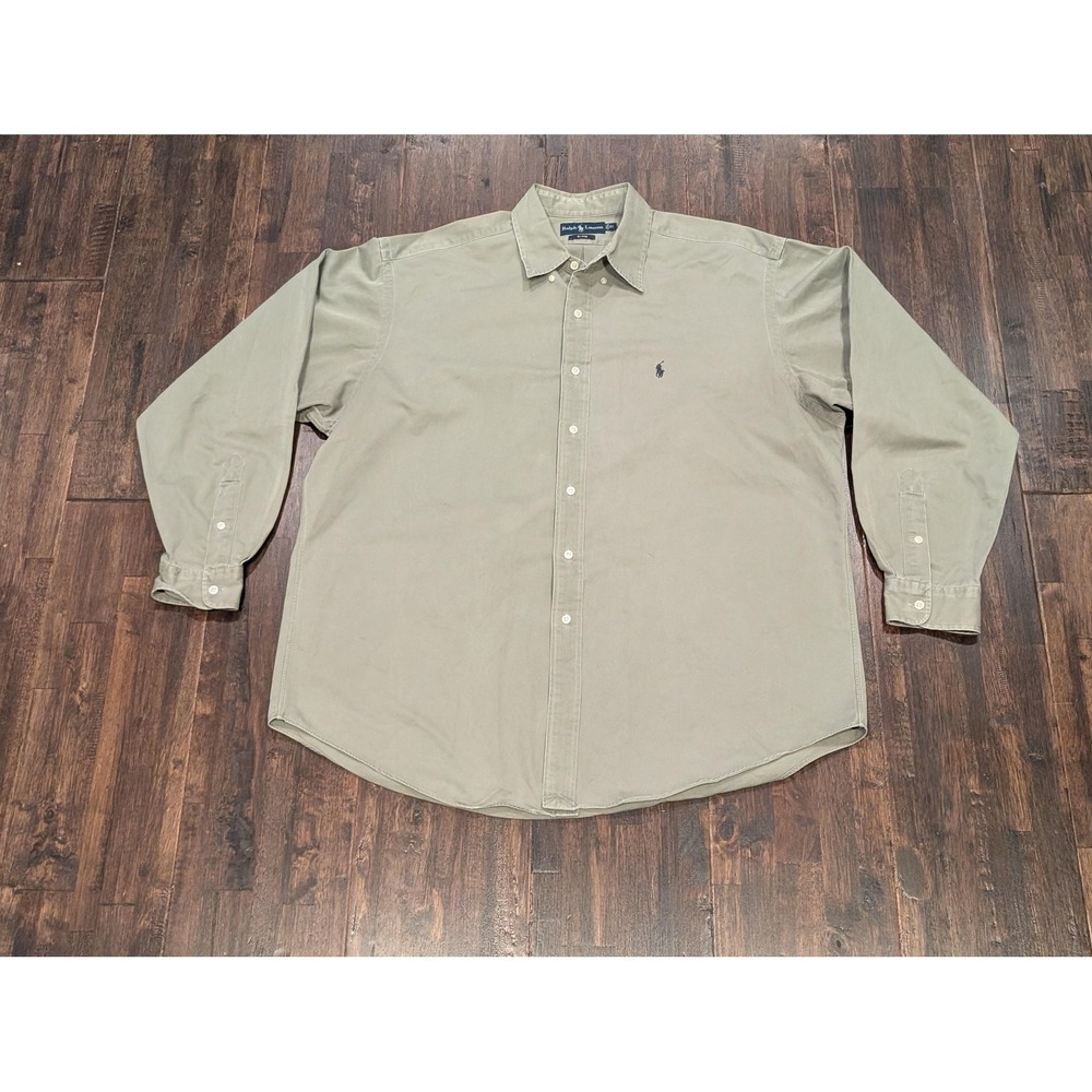 Ralph Lauren Men's Long Sleeve Button-Down Shirt in Light Olive